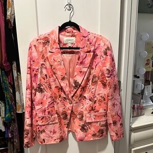 NWOT Liverpool Pink Floral Notch-Lapel Single-Button Blazer